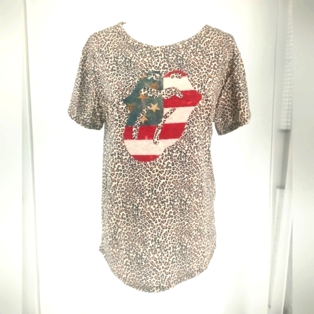 12 PM by Mon Ami, Short Sleeve Top, Animal Print